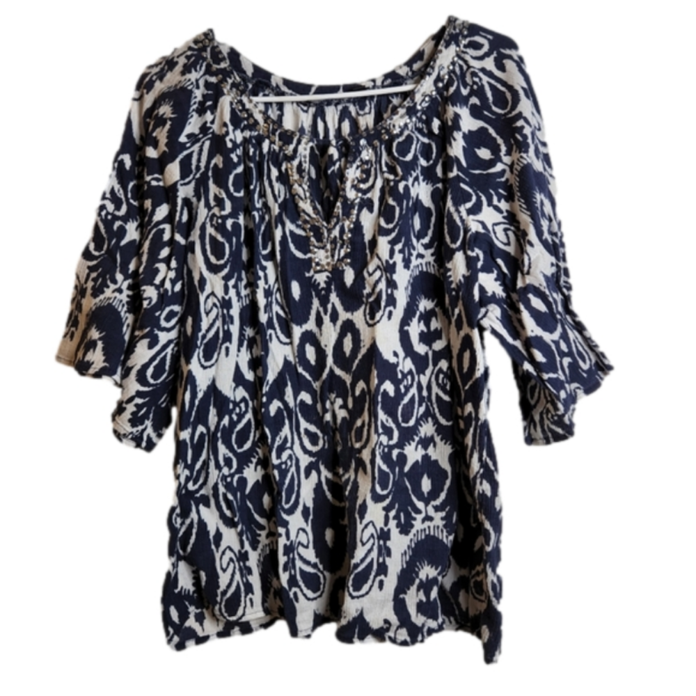 Notations Large Blouse V Neck with Bedazzle